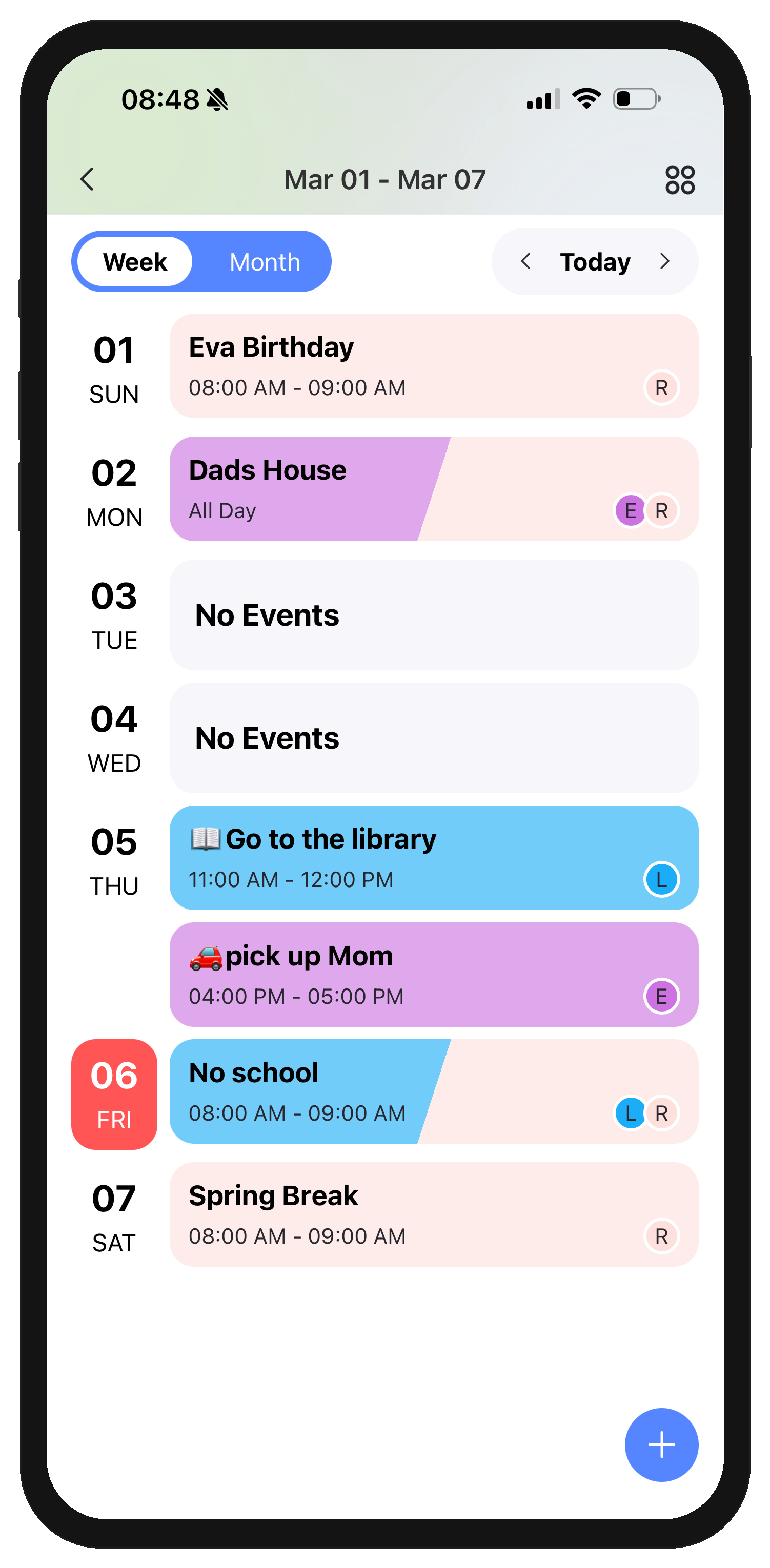 Week view with event details