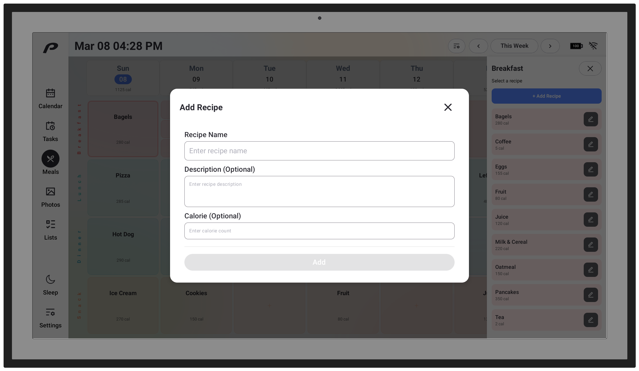 Adding Recipes on device